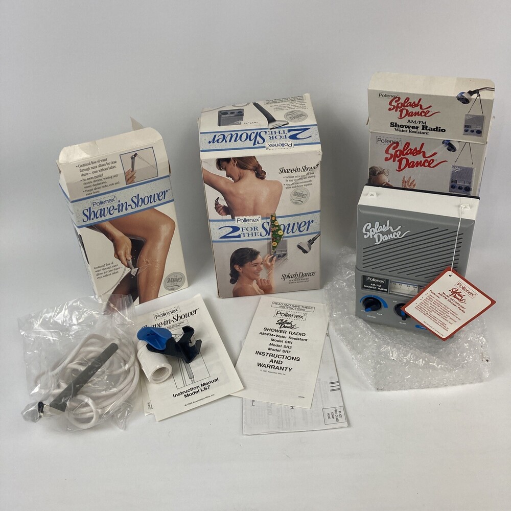 VTG 1990 Pollenex Splash Dance AM FM Water Resistant Radio & Shave In Shower Set